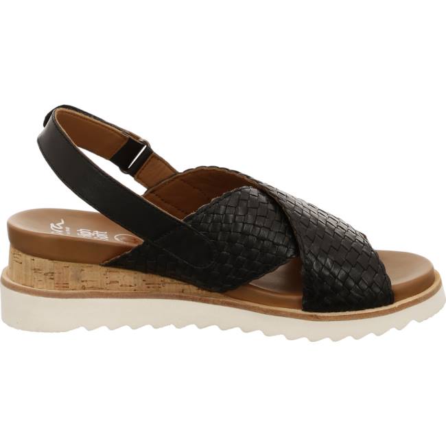 Black Ara Shoes Wedge Valencia Women's Sandals | ARA831DOI