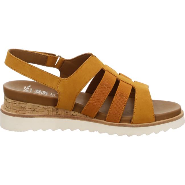 Brown Ara Shoes Wedge Valencia Ochre Women's Sandals | ARA204UHZ