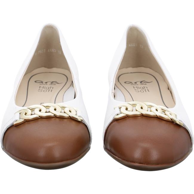 White Ara Shoes Ballet Pumps Sardinia Cognac Women's Ballerina | ARA843QSV